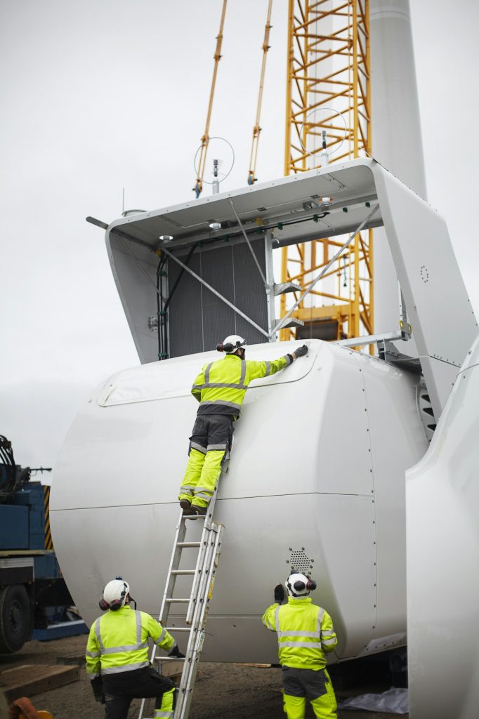 Engineers working on wind turbine